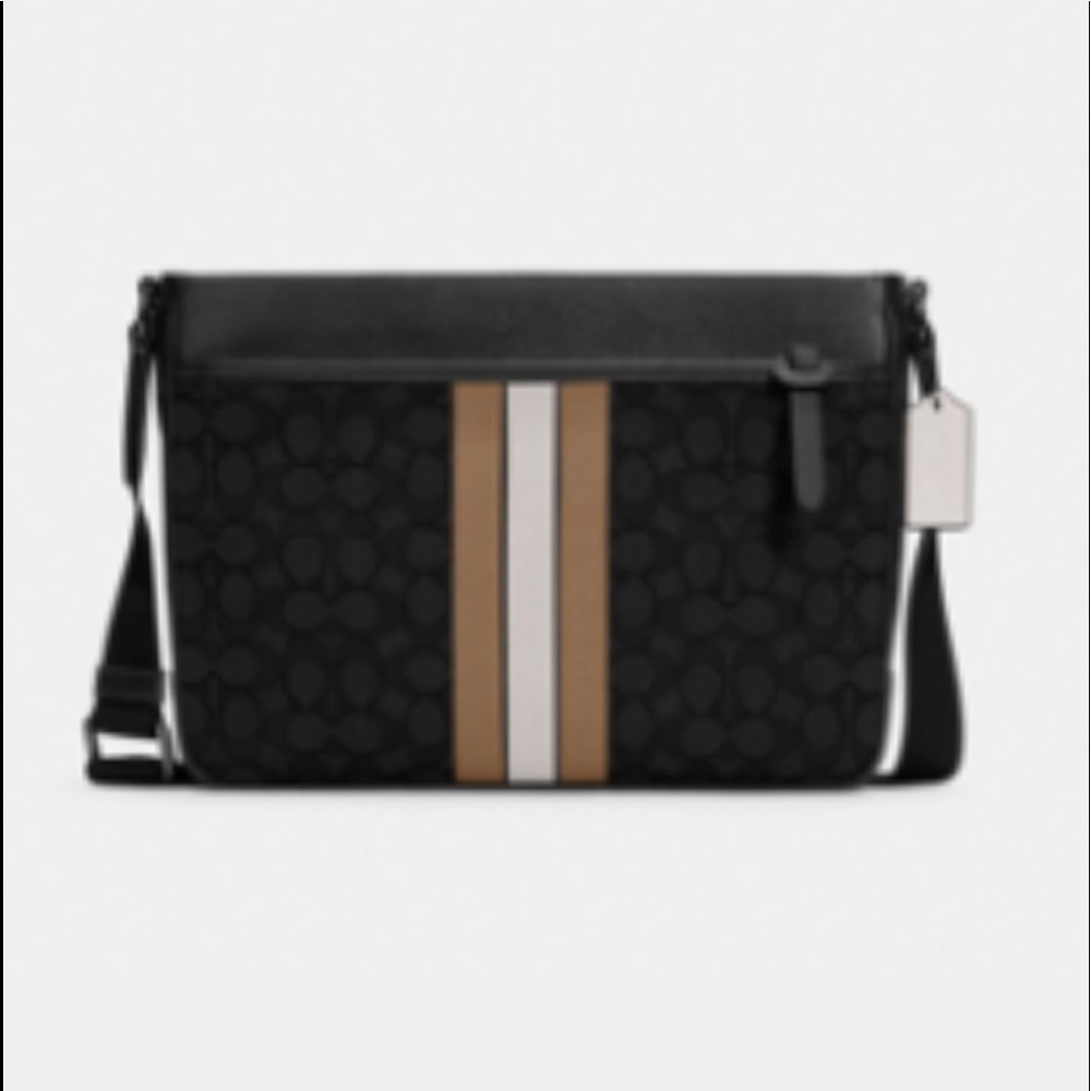 Coach Thompson Crossbody In Signature Jacquard With Varsity Stripe Bag.